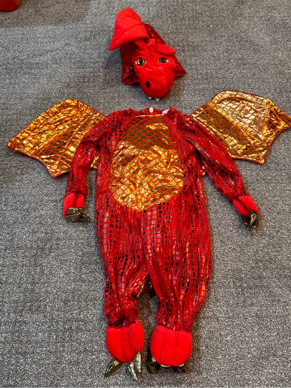Pottery Barn Kids Red Dragon Costume with Gold Wings 6-12 Months